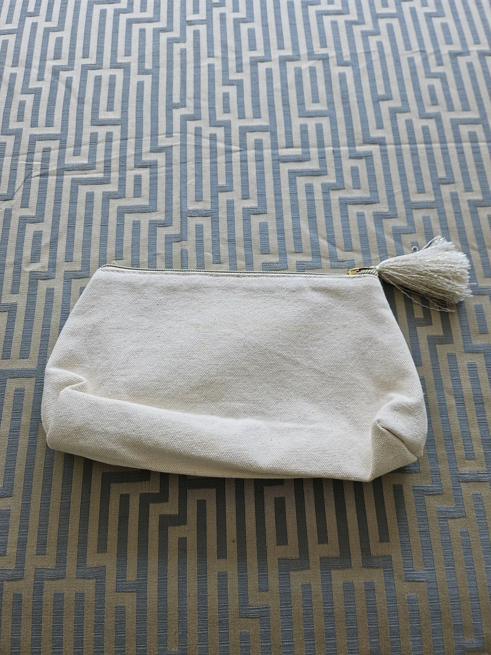 Flawless Gold Script Canvas Cosmetic Pouch - Cream